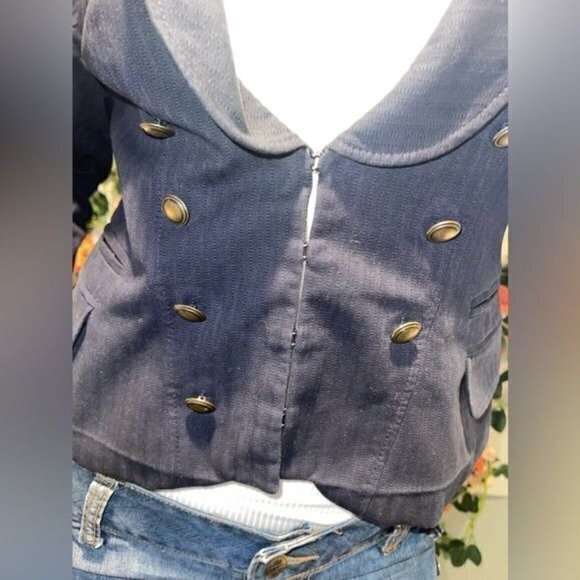Ann Taylor LOFT Navy Cropped Blazer Jacket Double Breasted Brass Button 8 RefY20 - Picture 8 of 9